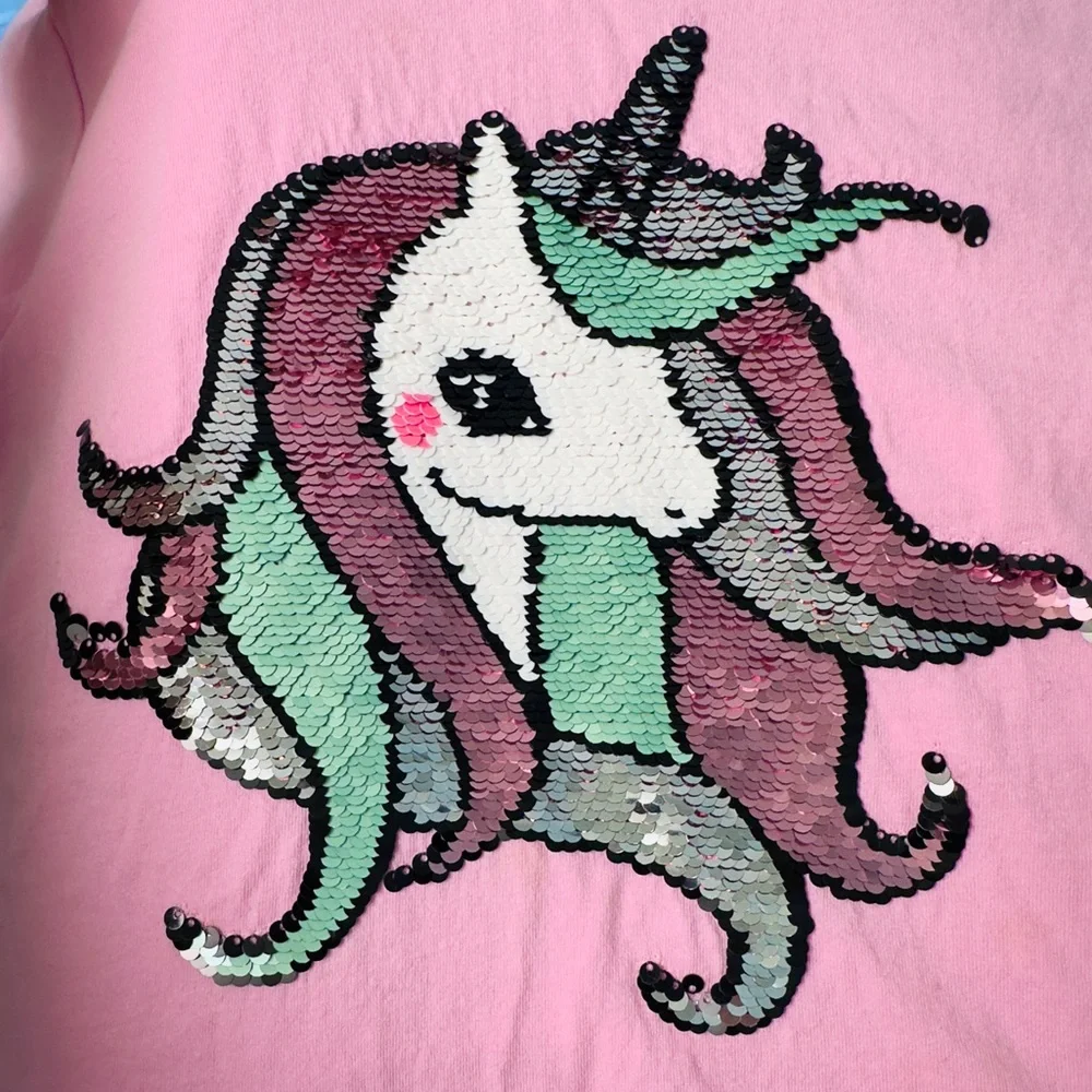 H&M Girls Sequin Flip Short Sleeve Top - Pink Unicorn